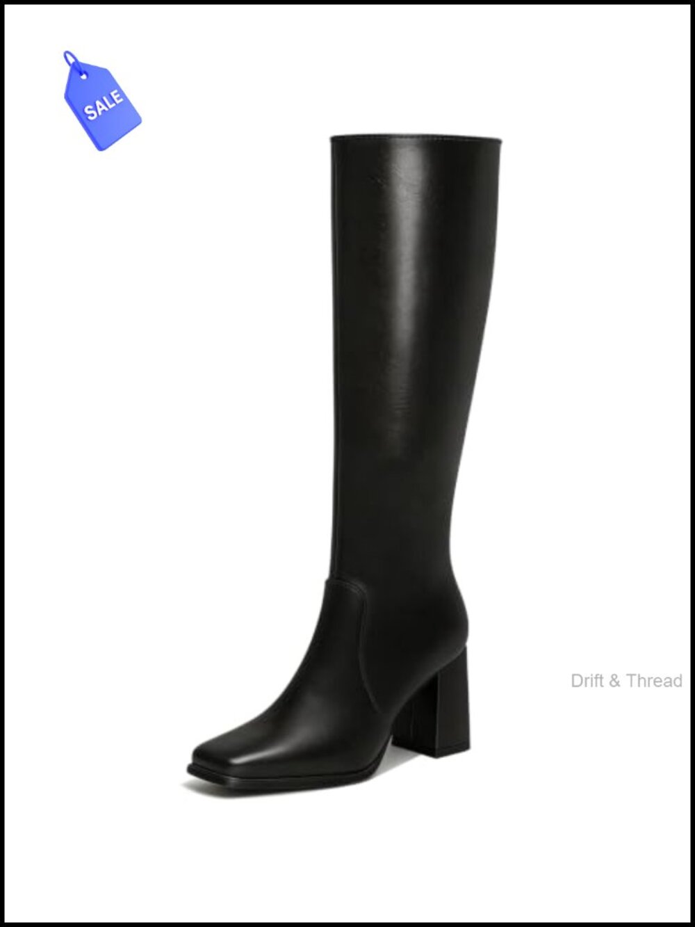 Square Toe Chunky Heel Knee High Boots